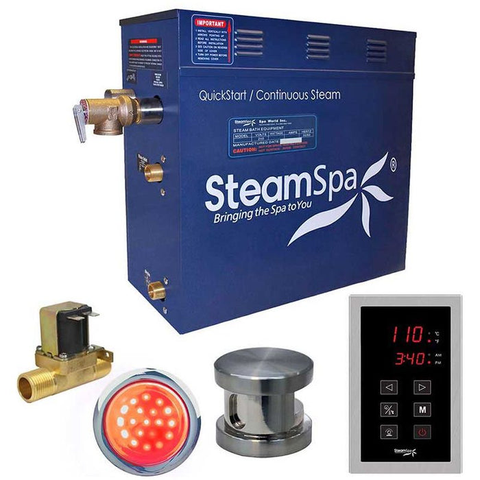 SteamSpa Indulgence 4.5 KW QuickStart Acu-Steam Bath Generator Package with Built-in Auto Drain in Brushed Nickel