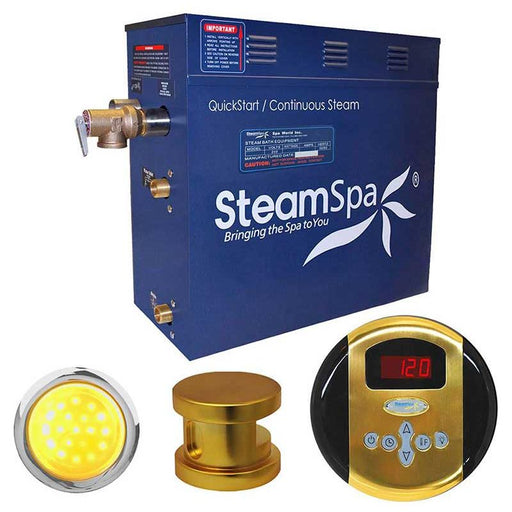 SteamSpa Indulgence 7.5 KW QuickStart Acu-Steam Bath Generator Package in Polished Gold