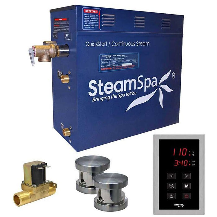 SteamSpa Oasis 10.5 KW QuickStart Acu-Steam Bath Generator Package with Built-in Auto Drain in Brushed Nickel