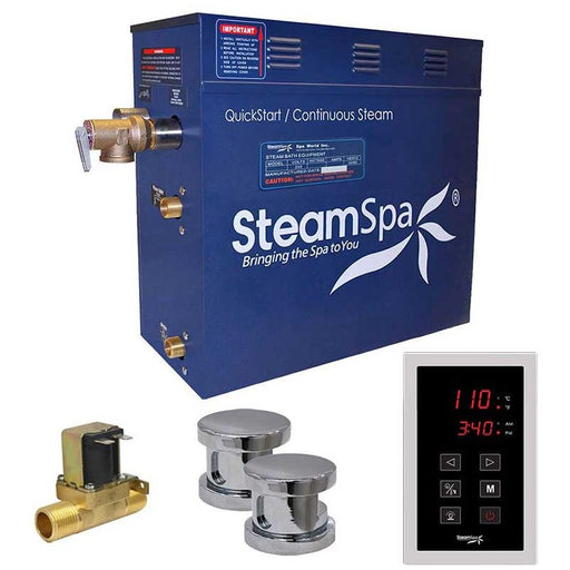 SteamSpa Oasis 10.5 KW QuickStart Acu-Steam Bath Generator Package with Built-in Auto Drain in Polished Chrome