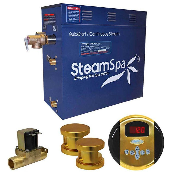 SteamSpa Oasis 10.5 KW QuickStart Acu-Steam Bath Generator Package with Built-in Auto Drain in Polished Gold