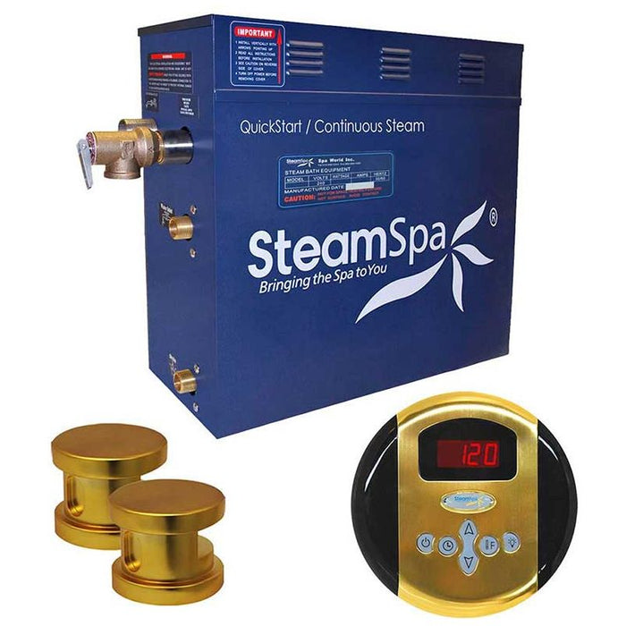 SteamSpa Oasis 12 KW QuickStart Acu-Steam Bath Generator Package in Polished Gold