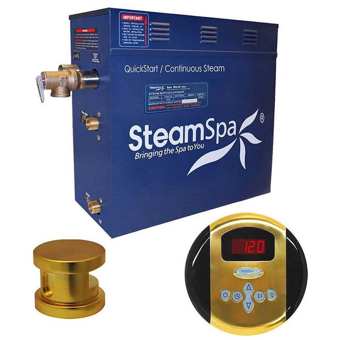 SteamSpa Oasis 4.5 KW QuickStart Acu-Steam Bath Generator Package in Polished Gold