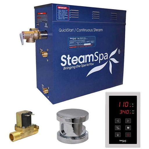 SteamSpa Oasis 4.5 KW QuickStart Acu-Steam Bath Generator Package with Built-in Auto Drain in Polished Chrome