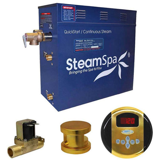 SteamSpa Oasis 4.5 KW QuickStart Acu-Steam Bath Generator Package with Built-in Auto Drain in Polished Gold