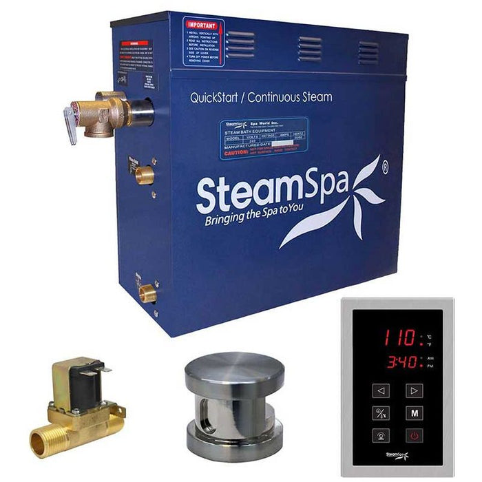 SteamSpa Oasis 7.5 KW QuickStart Acu-Steam Bath Generator Package with Built-in Auto Drain in Brushed Nickel