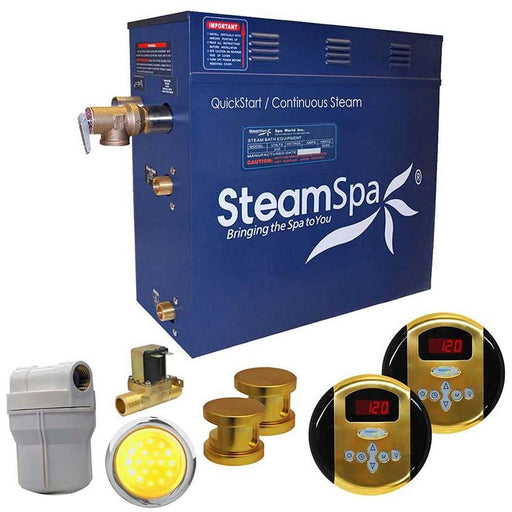 SteamSpa Royal 10.5 KW QuickStart Acu-Steam Bath Generator Package with Built-in Auto Drain in Polished Gold