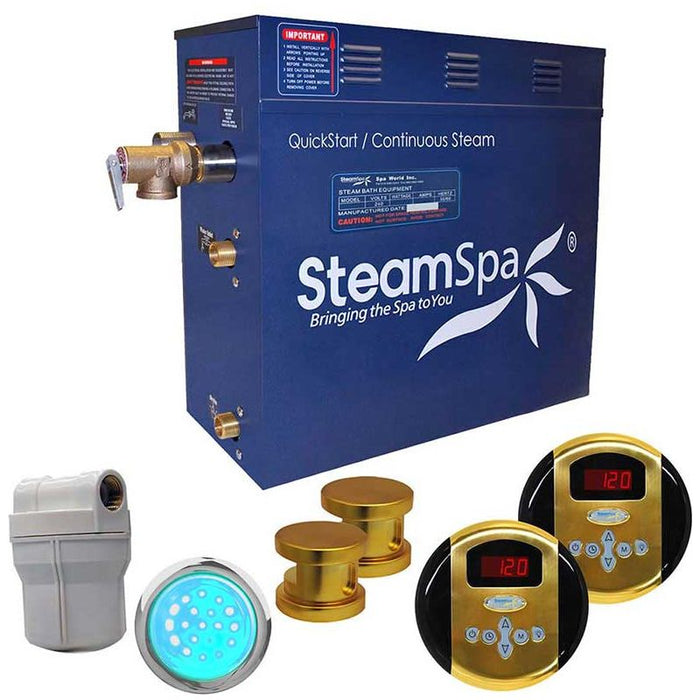 SteamSpa Royal 12 KW QuickStart Acu-Steam Bath Generator Package in Polished Gold