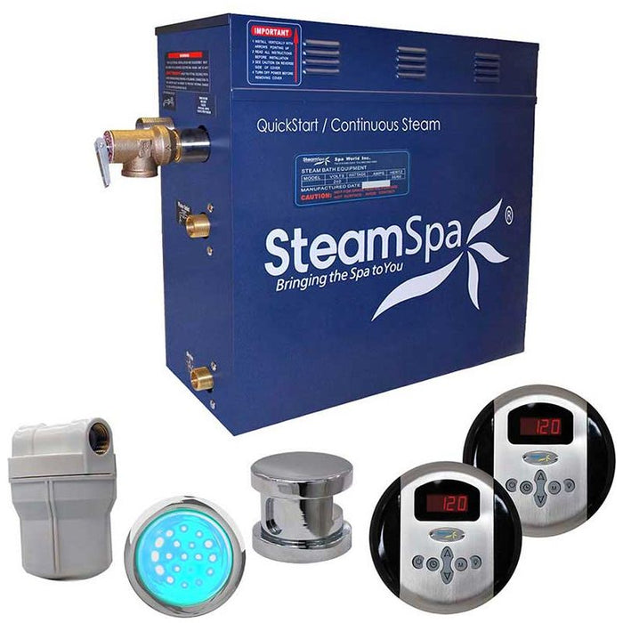 SteamSpa Royal 4.5 KW QuickStart Acu-Steam Bath Generator Package in Polished Chrome