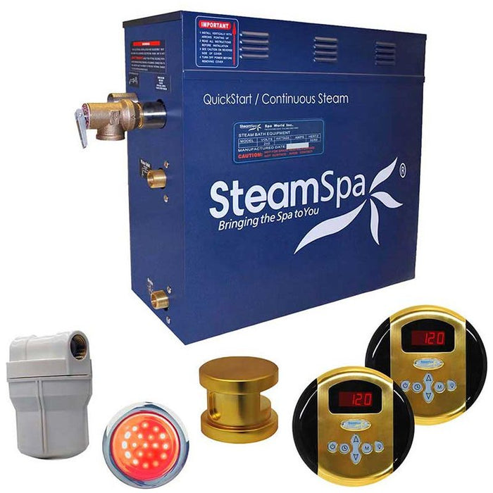 SteamSpa Royal 4.5 KW QuickStart Acu-Steam Bath Generator Package in Polished Gold