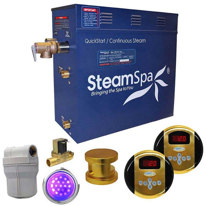 SteamSpa Royal 4.5 KW QuickStart Acu-Steam Bath Generator Package with Built-in Auto Drain in Polished Gold