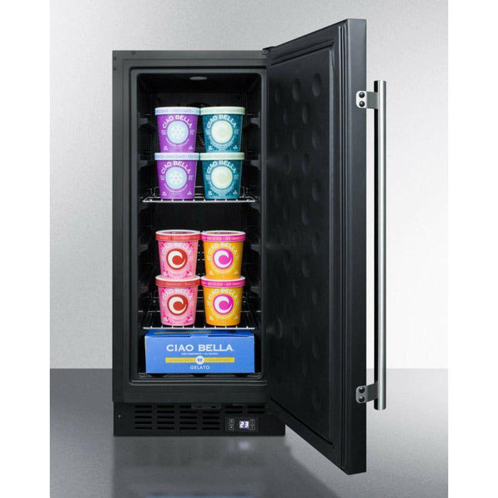 Summit 15 in. Built-In All-Freezer with 2.45 cu. ft. Capacity, Factory-Installed Lock, Adjustable Chrome Shelves, Frost-Free, Fingerprint Resistant, Digital Display - SCFF1533B