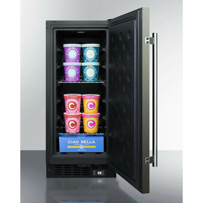 Summit 15 in. Built-In All-Freezer with 2.45 cu. ft. Capacity, Factory-Installed Lock, Adjustable Chrome Shelves, Frost-Free, Fingerprint Resistant, Digital Display - SCFF1533B