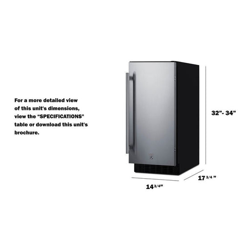 Summit 15 in. Wide Built-In All-Refrigerator with 1.72 cu. ft. Capacity, 3 Chrome Shelves, Right Hinge with Reversible Doors, with Door Lock, Frost Free Defrost ADA Compliant - ASDS1523