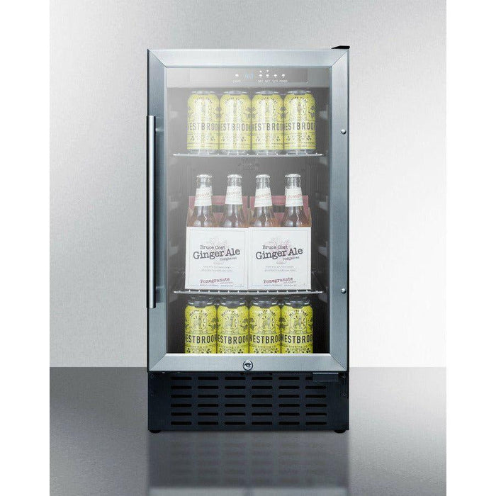 Summit 18 in. Wide Built-In Beverage Center (Panel Not Included) with 2.7 Cu. Ft. Capacity, Adjustable Chrome Shelves, Tempered Glass Door, LED Lighting, Digital Thermostat - SCR1841B