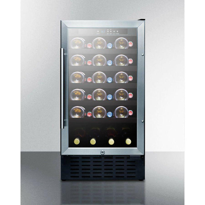 Summit 18 in. Wide Built-In Wine Cellar, ADA Compliant with 34 Bottle Capacity, Right Hinge, Glass Door, With Lock, 5 Extension Wine Racks, Digital Control, LED Light, Compressor Cooling, ETL Approved - SWC1840B