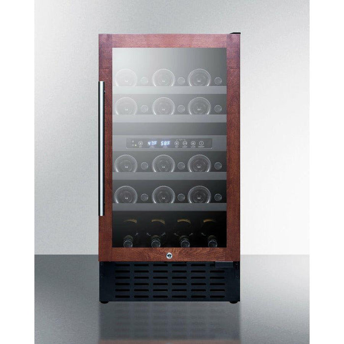 Summit 18 in. Wide Built-In Wine Cellar (Panel Not Included) with 28 Bottle Capacity, Right Hinge, Glass Door, With Lock, 4 Extension Wine Racks, Digital Control, LED Light, Compressor Cooling, ETL Approved - SWC182Z