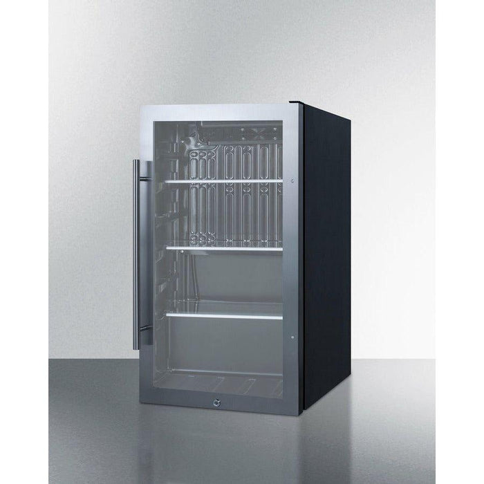 Summit 19 in. Shallow Depth Indoor/Outdoor Beverage Cooler, ADA Compliant with 3.13 cu. ft. Capacity Reversible Door, Lock, 3 Shelves , ADA Compliant, Adjustable Glass Shelves, LED Lighting - SPR488BOSADA