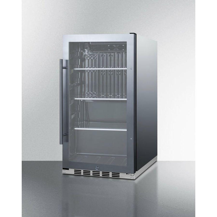 Summit 19 in. Shallow Depth Indoor/Outdoor Beverage Cooler with 3.13 cu. ft. Capacity Lock, 3 Shelves , Adjustable Glass Shelves, LED Lighting, Factory Installed Lock, CFC Free, Commercially Approved, Automatic Defrost - SPR488BOS