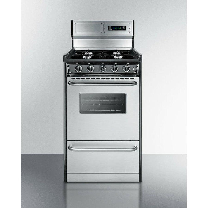 Summit 20 in. Wide Gas Range, Open Burners with Natural Gas, 4 Open Burners, 2.46 cu. ft. Total Oven Capacity, Viewing Window, Broiler Drawer, Electronic Ignition - TNM1