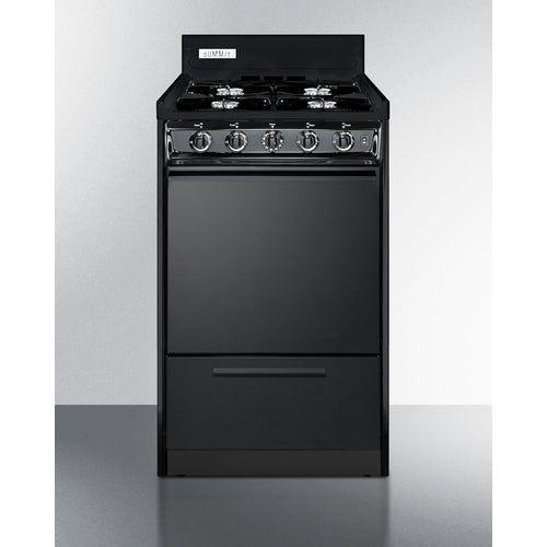 Summit 20 in. Wide Gas Range, Open Burners with Natural Gas, 4 Open Burners, 2.46 cu. ft. Total Oven Capacity, Viewing Window - TNM1107C