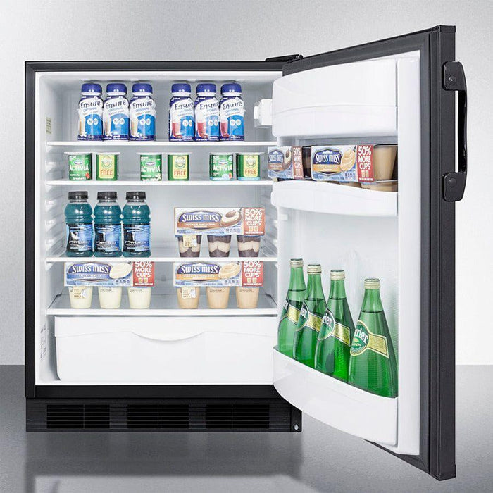 Summit 24 in. Counter Depth Compact Refrigerator with 5.5 cu. ft. Capacity, 3 Glass Shelves, Right Hinge with Reversible Doors, Crisper Drawer, Automatic Defrost Adjustable Glass Shelves - FF6BK7