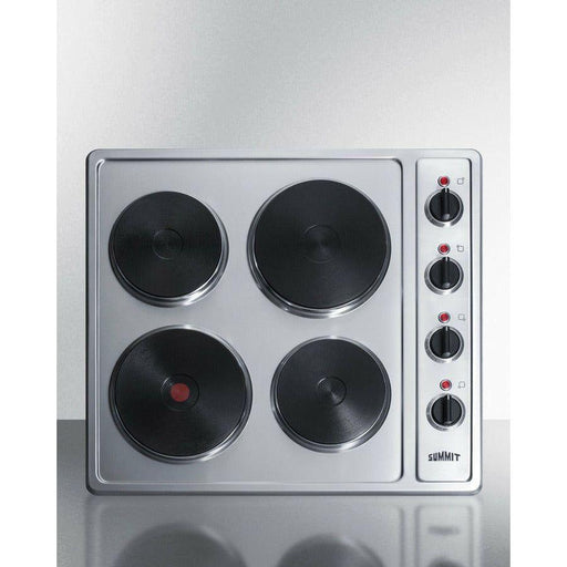 Summit 24 in. Electric Smoothtop Style Cooktop with 4 Elements, Push-to-Turn Knobs in Stainless Steel - CSD4B24