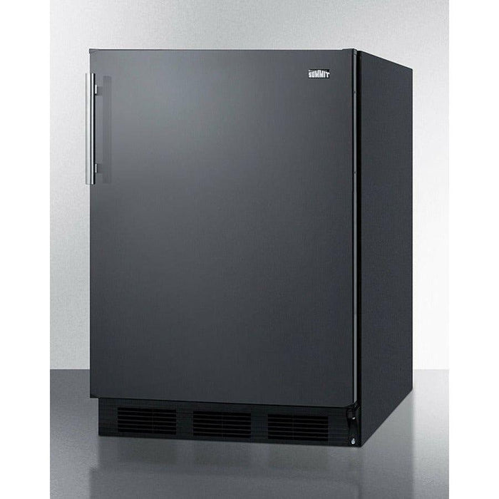 Summit 24 in. Refrigerator with 5.5 cu. ft. Capacity, 3 Adjustable Glass Shelves, Crisper Drawer, 3 Door Bins, 5-Bottle Wine Rack, Interior Lighting and Dial Thermostat: Black Cabinet - FF63BK