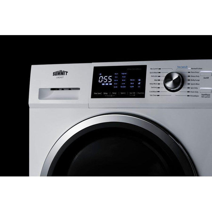 Summit 24 in. Wide 110-120V Compact Front Load Washer with 2.7 cu. ft. Capacity, 15 Wash Cycles, Stainless Steel Drum, Child Lock in White - LW2427