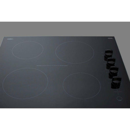 Summit 24 in. Wide 230V 4-Burner Radiant Cooktop with 4 Elements, Push-to-Turn Knobs, Schott Ceran Glass in Black - CR4B242BK