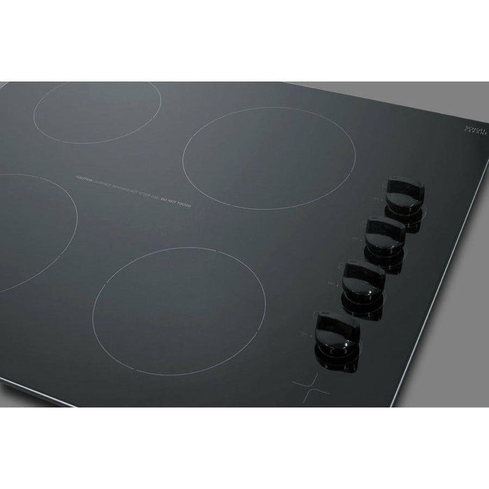 Summit 24 in. Wide 230V 4-Burner Radiant Cooktop with 4 Elements, Push-to-Turn Knobs, Schott Ceran Glass in Black - CR4B242BK