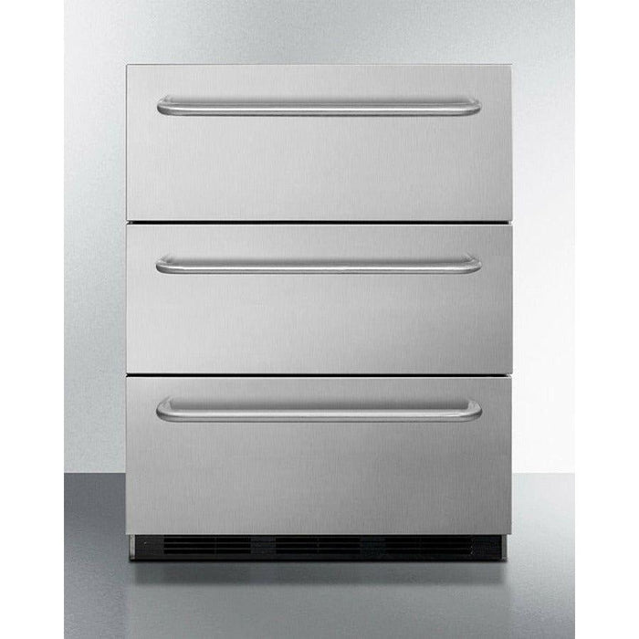 Summit 24 in. Wide 3-Drawer All-Refrigerator, ADA Compliant with 3.1 Cu. Ft. Capacity, Fan Cooled Compressor, Adjustable Thermostat, All Stainless Steel Finish - SP6DBSSTB7