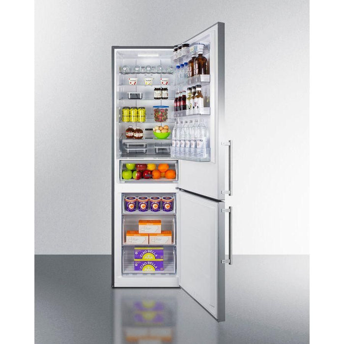 Summit 24 in. Wide Bottom Freezer Refrigerator with 11.7 cu. ft. Total Capacity, 3 Glass Shelves, Crisper Drawer, Right Hinge, Frost Free Defrost, Energy Star Certified, Adjustable Glass Shelves, CFC Free - FFBF181ES2