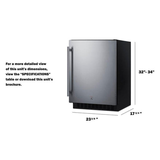 Summit 24 in. Wide Built-In All-Refrigerator, with 3.1 cu. ft. Capacity, 3 Chrome Shelves, Right Hinge, with Door Lock, Frost Free Defrost ADA Compliant, Frost-Free Operation, Factory Installed Lock, CFC Free - ASDS2413