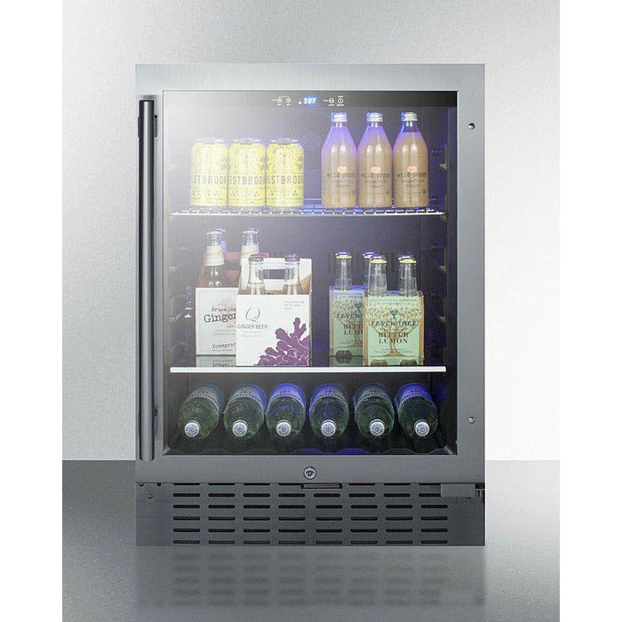 Summit 24 in. Wide Built-In Beverage Cooler with 4.2 Cu. Ft. Capacity, Adjustable Shelves, Lock, Double Pane Tempered Glass Door - SCR2466B