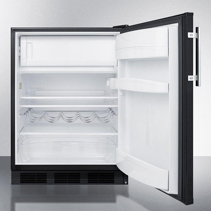 Summit 24 in. Wide Built-In Refrigerator-Freezer, ADA Compliant with 5.1 cu. ft. Capacity, 2 Glass Shelves, Crisper Drawer, Cycle Defrost, ADA Compliant, CFC Free, Wine Shelf, Slim undercounter dimensions - CT663BKBI