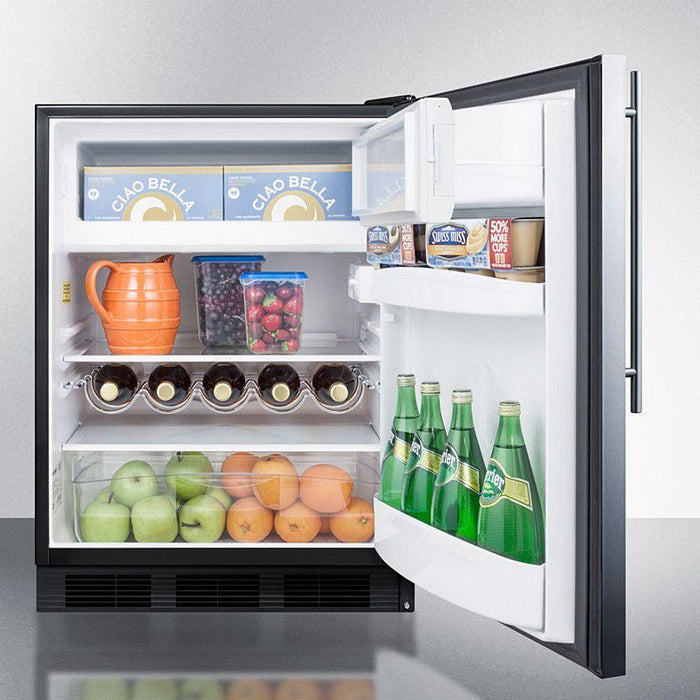 Summit 24 in. Wide Built-In Refrigerator-Freezer, ADA Compliant with 5.1 cu. ft. Capacity, 2 Glass Shelves, Crisper Drawer, Cycle Defrost, Adjustable Glass Shelves, Adjustable Thermostat - CT663BKBISS