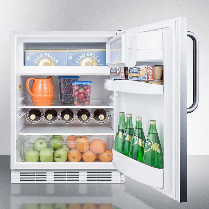 Summit 24 in. Wide Built-In Refrigerator-Freezer, ADA Compliant with 5.1 cu. ft. Capacity, 2 Glass Shelves, Right Hinge, Crisper Drawer, Cycle Defrost, ADA Compliant, Adjustable Glass Shelves, Adjustable Thermostat, CFC Free - CT661WBI