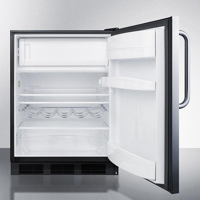 Summit 24 in. Wide Built-In Refrigerator-Freezer, ADA Compliant with 5.1 cu. ft. Capacity, 2 Glass Shelves, Right Hinge, Crisper Drawer, Cycle Defrost, Adjustable Glass Shelves, Adjustable Thermostat - CT663BKCSSADA