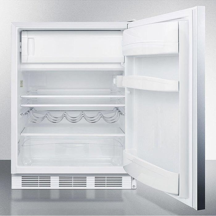 Summit 24 in. Wide Built-In Refrigerator-Freezer with 5.1 cu. ft. Capacity, 2 Glass Shelves, Crisper Drawer, Cycle Defrost, Adjustable Glass Shelves, Adjustable Thermostat - CT661WBISSH