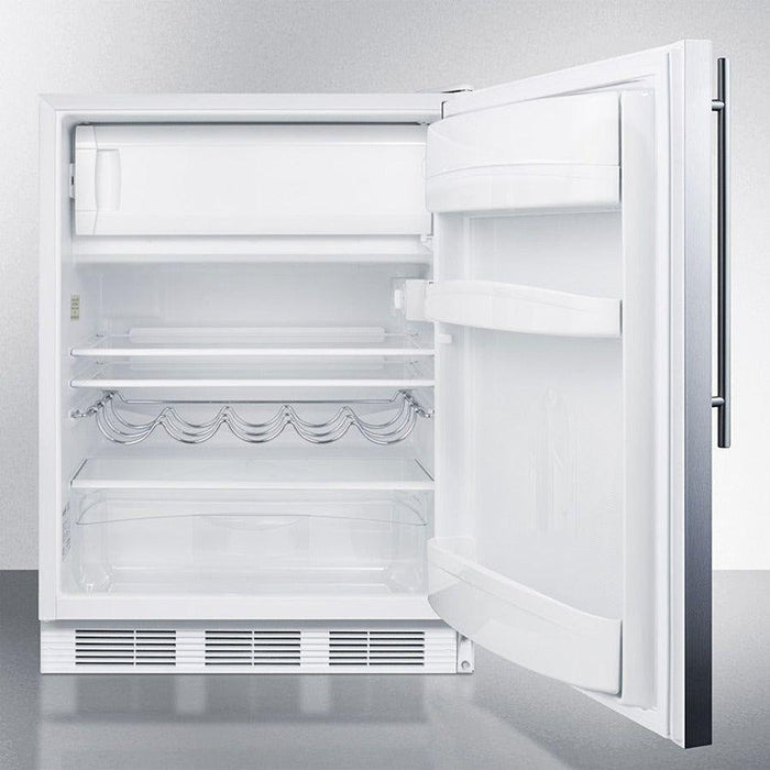 Summit 24 in. Wide Built-In Refrigerator-Freezer with 5.1 cu. ft. Capacity, 2 Glass Shelves, Crisper Drawer, Cycle Defrost, Adjustable Glass Shelves, Adjustable Thermostat - CT661WBISSH