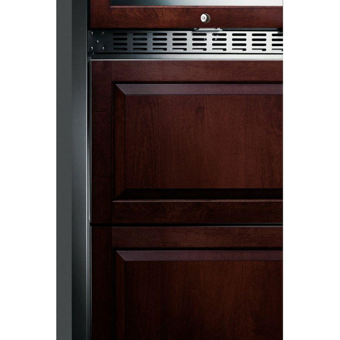 Summit 24 in. Wide Combination Dual-Zone Wine Cellar and 2-Drawer All-Freezer (Panels Not Included) with Right Hinge, Sabbath Mode, CFC Free, Automatic Defrost, Double Pane Tempered Glass Door - SWCDAF24