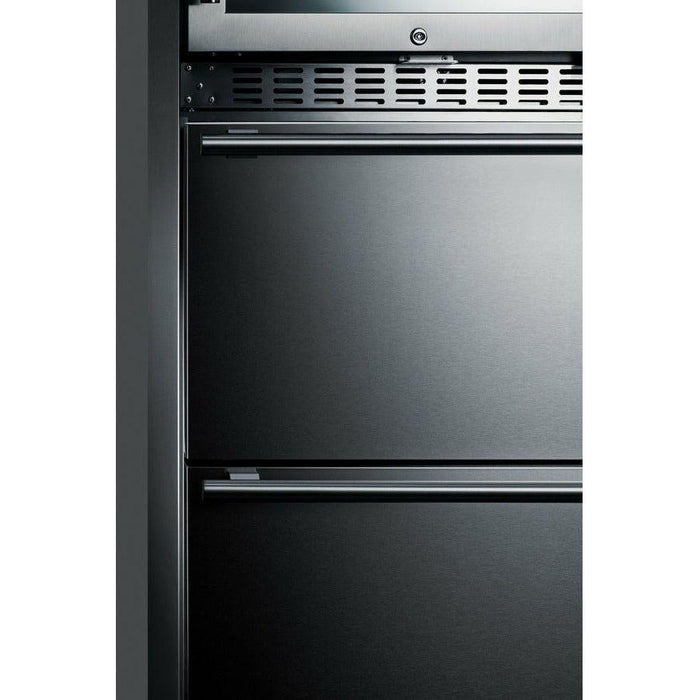 Summit 24 in. Wide Combination Dual-Zone Wine Cellar and 2-Drawer All-Refrigerator (Panels Not Included) with Door Lock, Automatic Defrost, CFC Free, Automatic Defrost, Temperature Memory Function - SWCDAR24