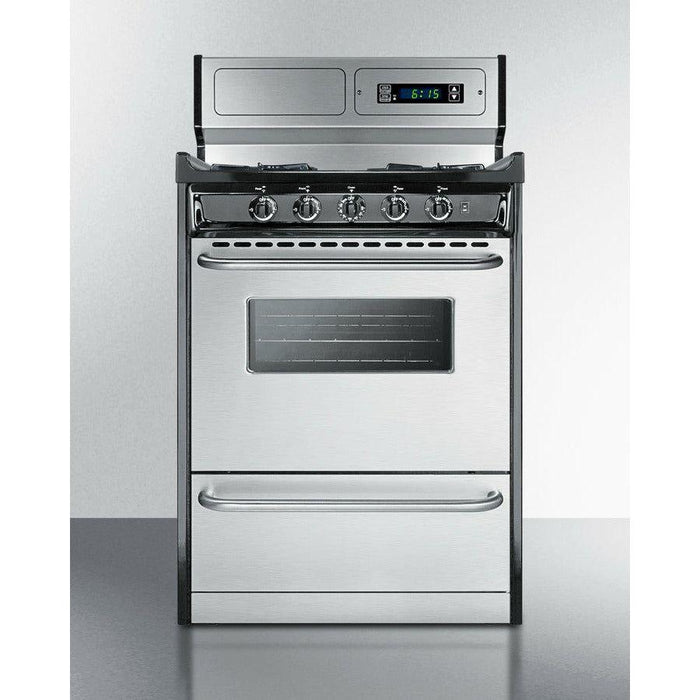 Summit 24 in. Wide Gas Range, Open Burners with 2.9 cu. ft. Capacity, 4 Sealed Burners, High Output Burner, Broiler Compartment, Recessed Top - TNM6