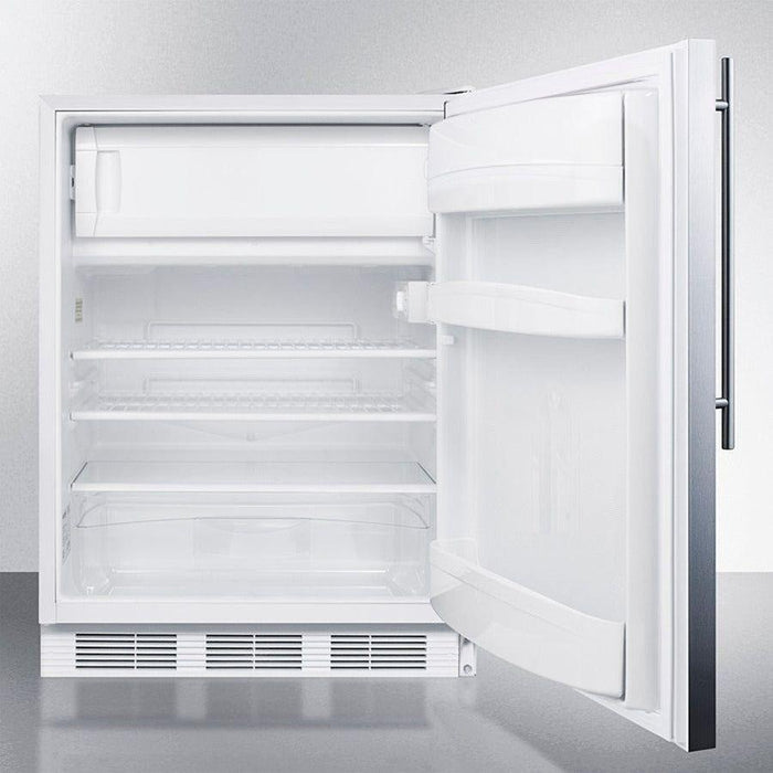 Summit 24 in. Wide Refrigerator-Freezer, ADA Compliant with 5.1 cu. ft. Capacity, 2 Wire Shelves, Right Hinge, with Door Lock, Crisper Drawer, Cycle Defrost, ADA Compliant, Factory Installed Lock, Adjustable Shelves, CFC Free - CT66LWSSH