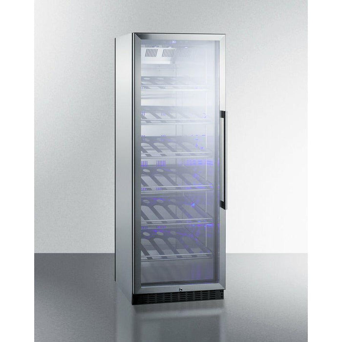 Summit 24 in. Wide Single Zone Commercial Wine Cellar with 35 Bottle Capacity, Right Hinge, Glass Door, With Lock, 6 Fixed Wine Racks, Digital Control, LED Light, Compressor Cooling, ETL Approved, Digital Thermostat, Factory Installed Lock - SCR1401