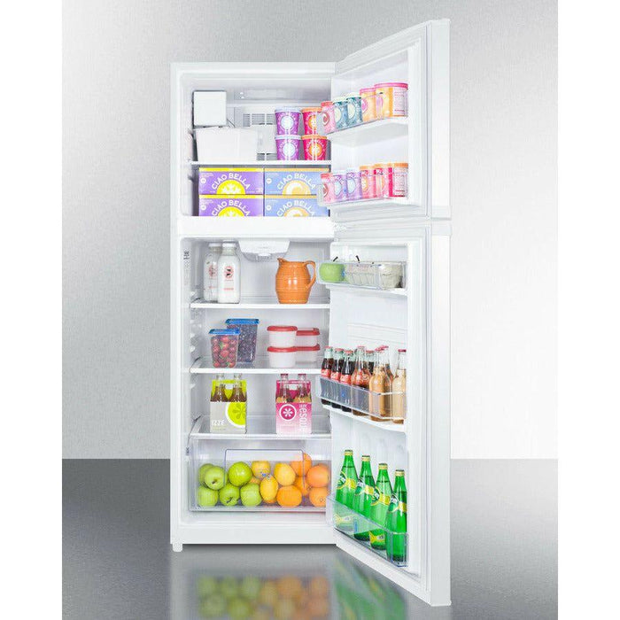 Summit 26 in. Wide Top Mount Refrigerator-Freezer with 12.9 cu. ft. Total Capacity, 2 Glass Shelves, 3.92 cu. ft. Freezer Capacity, Right Hinge with Reversible Doors - FF1427W