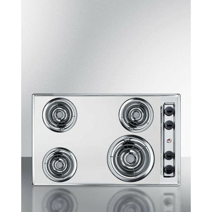 Summit 30 in. Wide 230V 4-Burner Coil Cooktop with 4 Elements, Hot Surface Indicator, UL Safety Listed, UL Listed - ZEL05