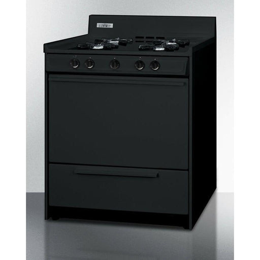 Summit 30 in. Wide Gas Range, Open Burners with 4-Open Burners, 3.69 Cu. Ft. Oven Capacity, Porcelain Cooktop, 2-Wire Racks, Push-To-Turn Knobs, Electronic Ignition - TNM2107C