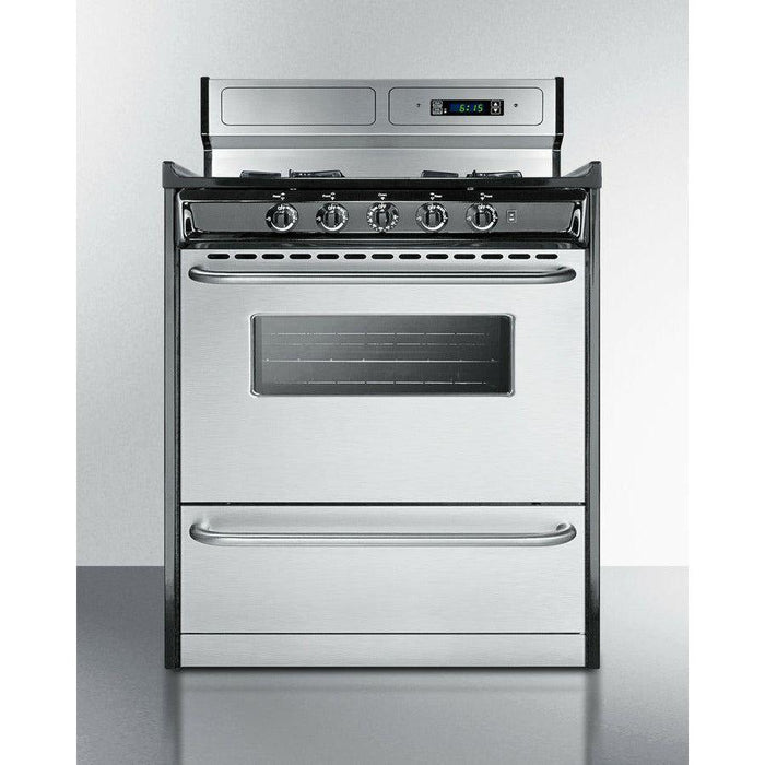 Summit 30 in. Wide Gas Range, Open Burners with Natural Gas, 4 Open Burners, 3.69 cu. ft. Total Oven Capacity, Viewing Window, Broiler Drawer - TNM2